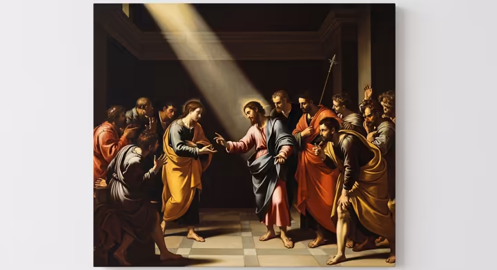 Caravaggio's 'The Calling of St. Matthew,' showcasing dramatic use of chiaroscuro and realistic figures in a biblical narrative.